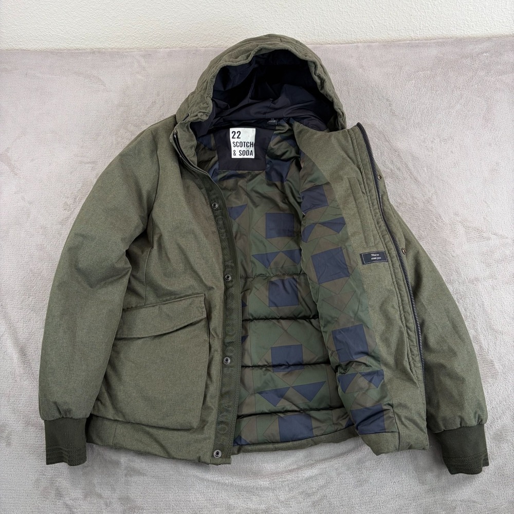 SCOTCH & SODA Full Zip Hooded Snow Jacket Large Olive Chore Pockets Insulated